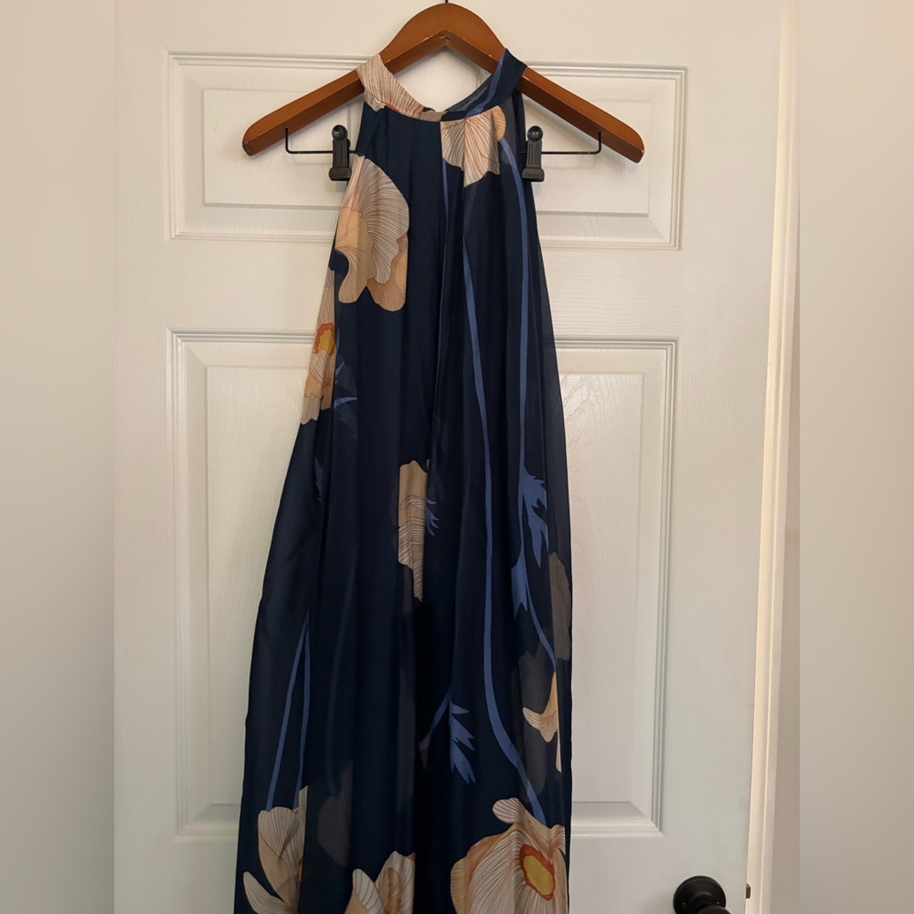 Navy Floral Halter Maxi Dress - Navy Blue